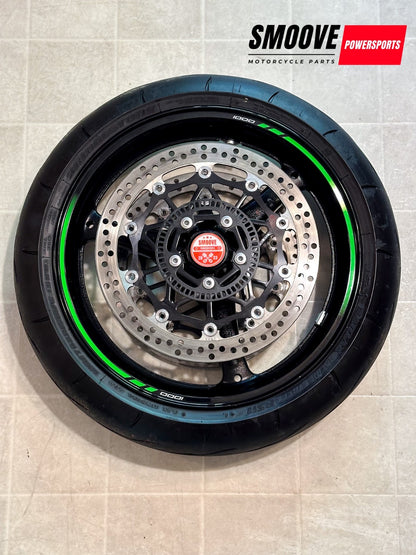 2021-2025 KAWASAKI NINJA ZX10R OEM FRONT WHEEL RIM ROTORS TIRE ASSEMBLY BLACK